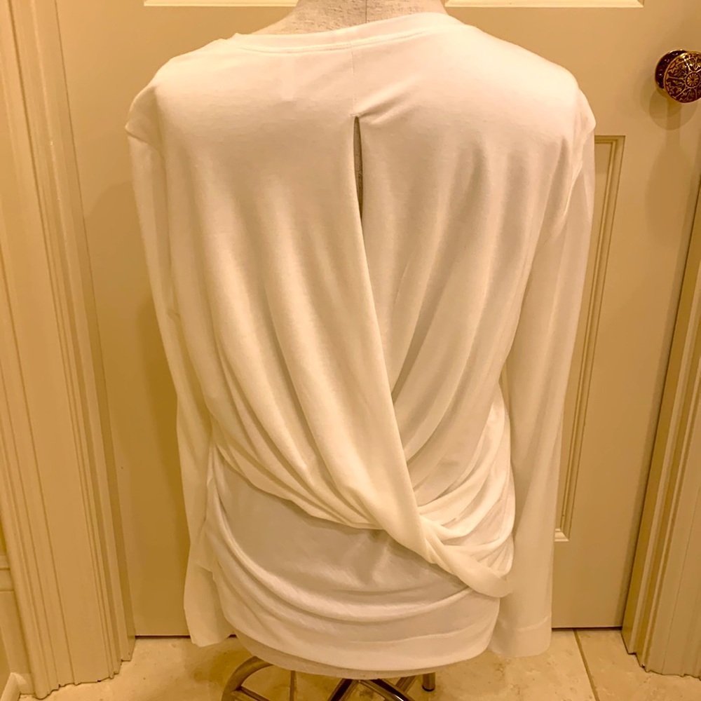 HELMUT LANG WOMENS WHITE SIZE SMALL LONG SLEEVE TOP WITH CASCADING OPEN BACK
